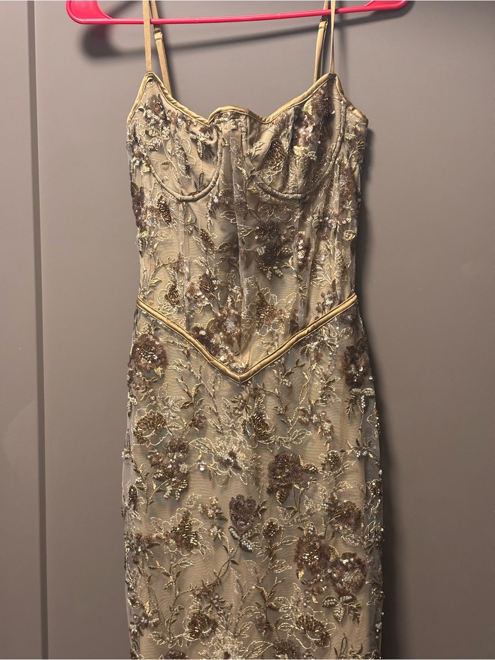 House of CB Naima olive bronze hand beaded Embellished corset Maxi dress - Picture 4 of 6